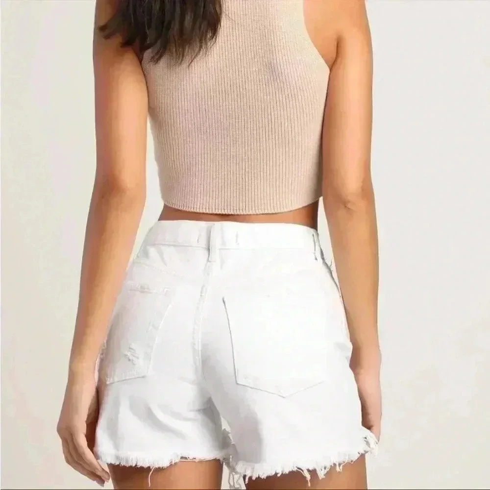 NWT Free People Maggie Optic White Distressed Denim Cut-Off Shorts